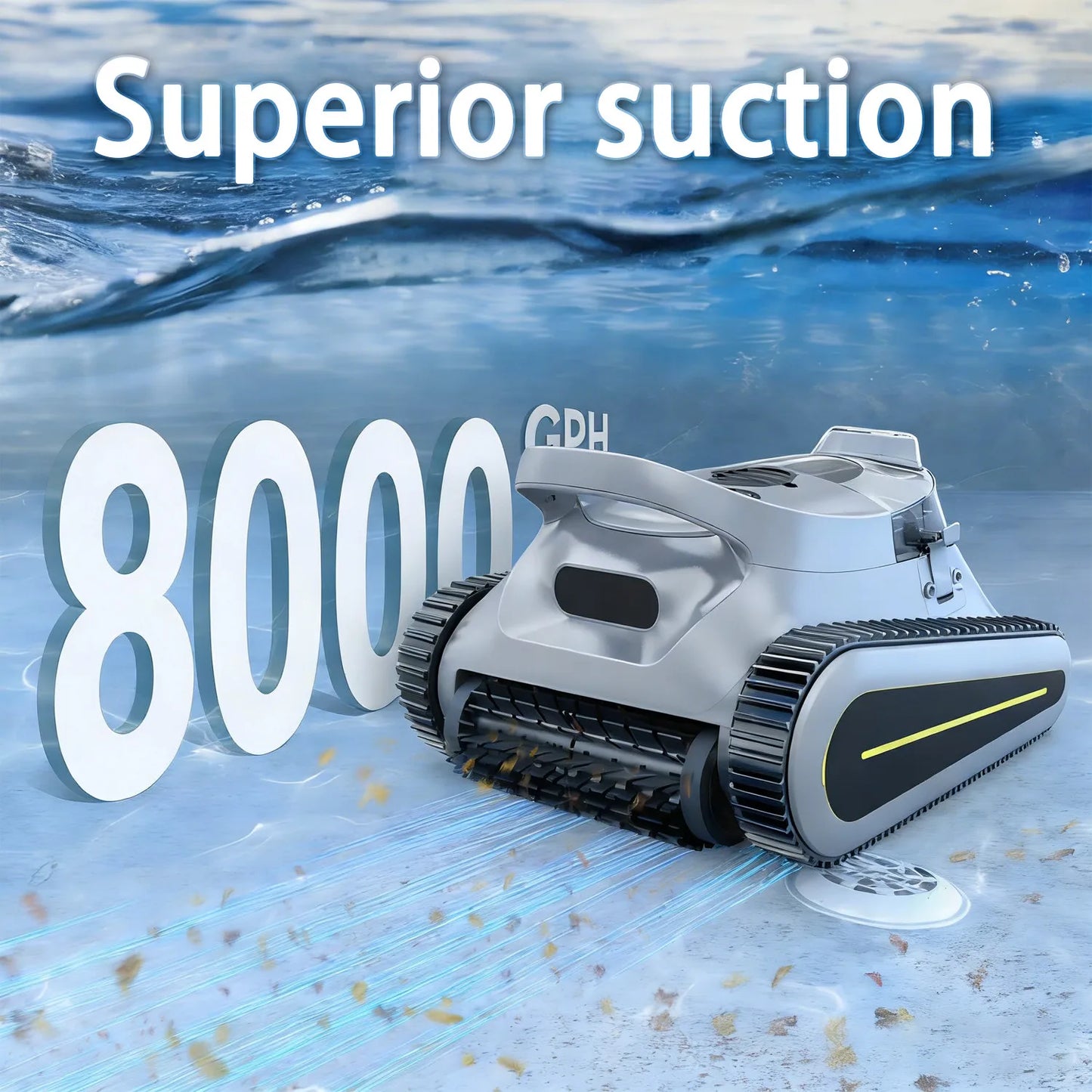 Cordless Robotic Pool Cleaner With 8000 GPH High Power Suction