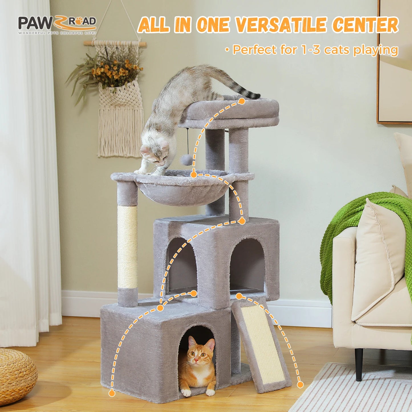 PAWZ Road Cat Tower with Condos and Sisal Scratching Pad