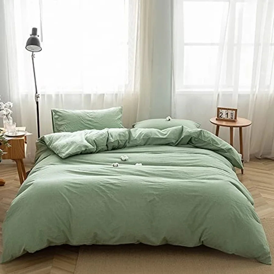 Duvet Cover Set 3 Pieces 100 Percent Washed Cotton Jacquard