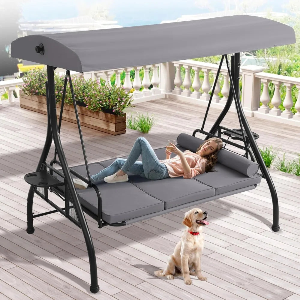 Convertible 2 In 1 Patio Swing Bed With Cup Holder