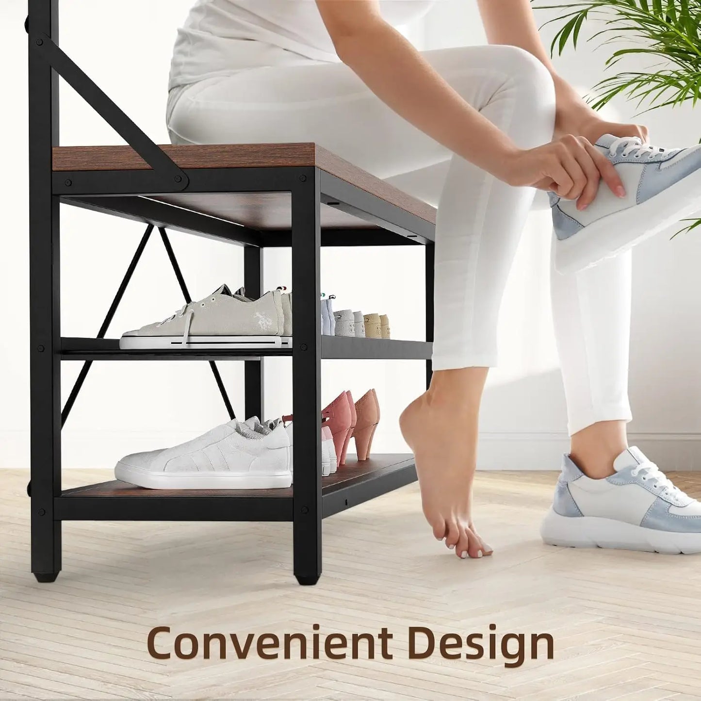 Acekool Industrial Hall Tree Coat Rack With Bench And Storage