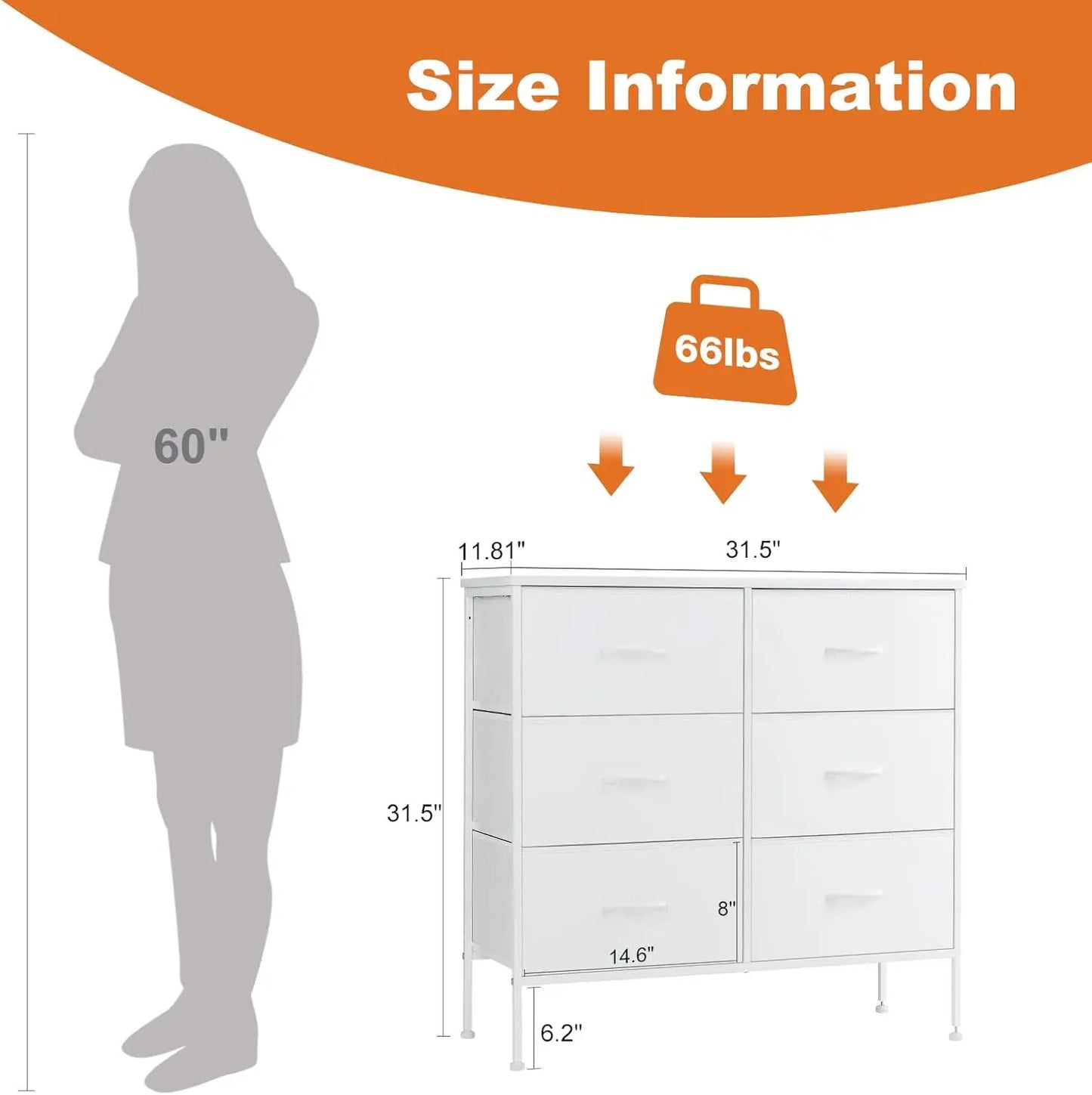 JHK Six Drawer Fabric Nightstand With Storage Cabinet Furniture