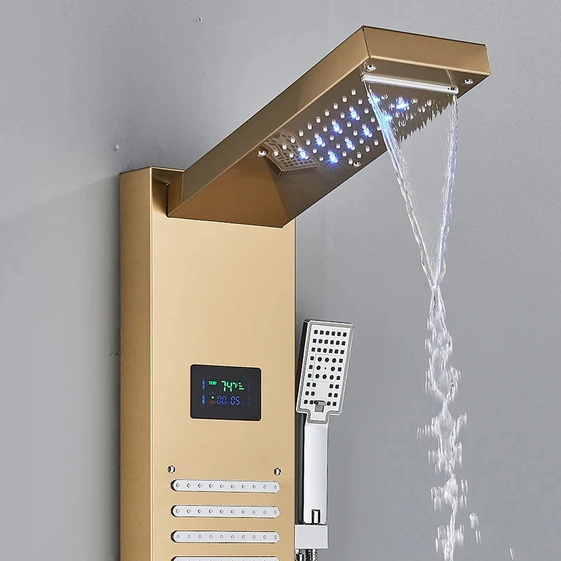 Gold Tone LED Shower Tower System for Bathroom