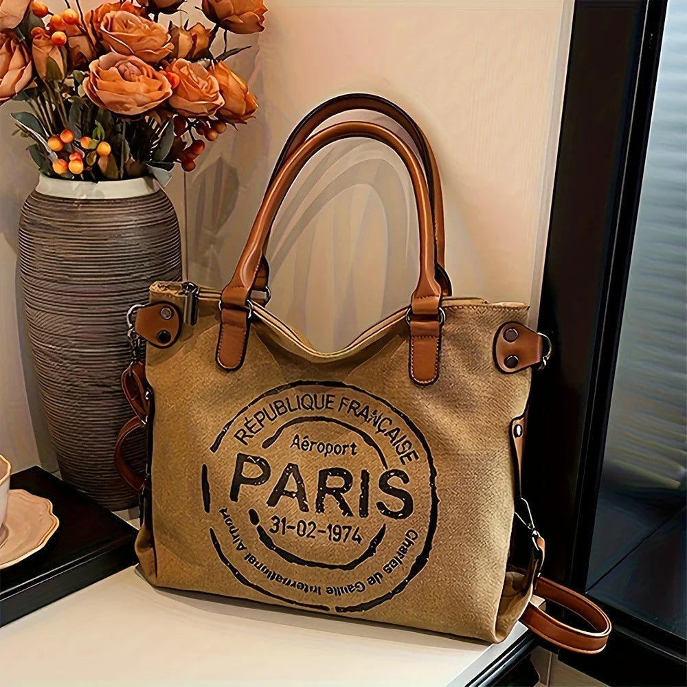 NONECN Vintage Canvas Tote Bag Large Capacity Water Resistant