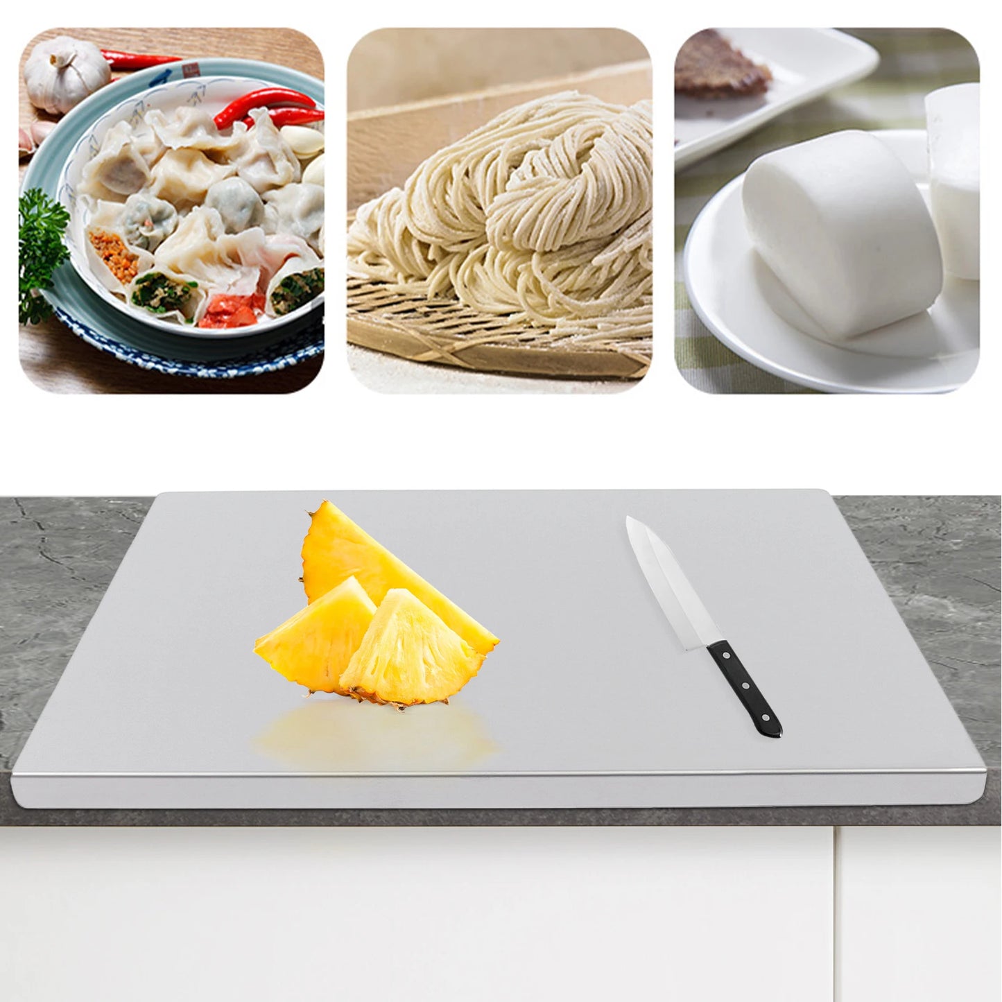 60x50cm Stainless Steel Chopping Board with L-Shaped Folded Edge