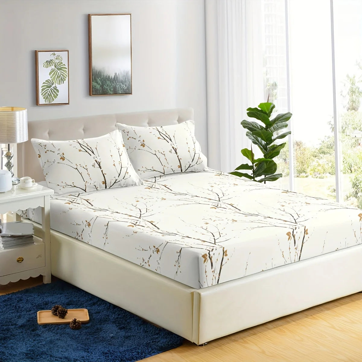 Floral Fitted Sheet Set 3 Piece Deep Pocket Polyester