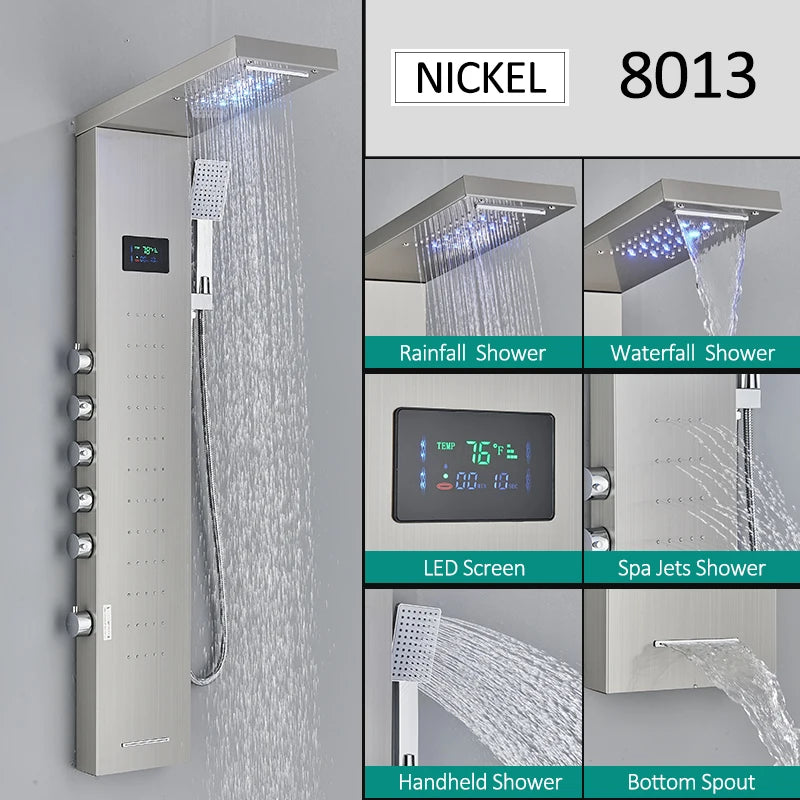 Quyanre LED Shower Panel Tower System With Hydroelectric LCD Display