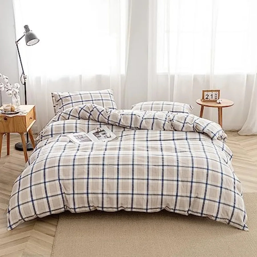 Duvet Cover Set 3 Pieces 100 Percent Washed Cotton Jacquard
