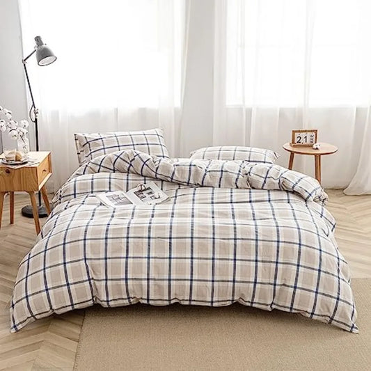 Duvet Cover Set 3 Pieces 100 Percent Washed Cotton Jacquard