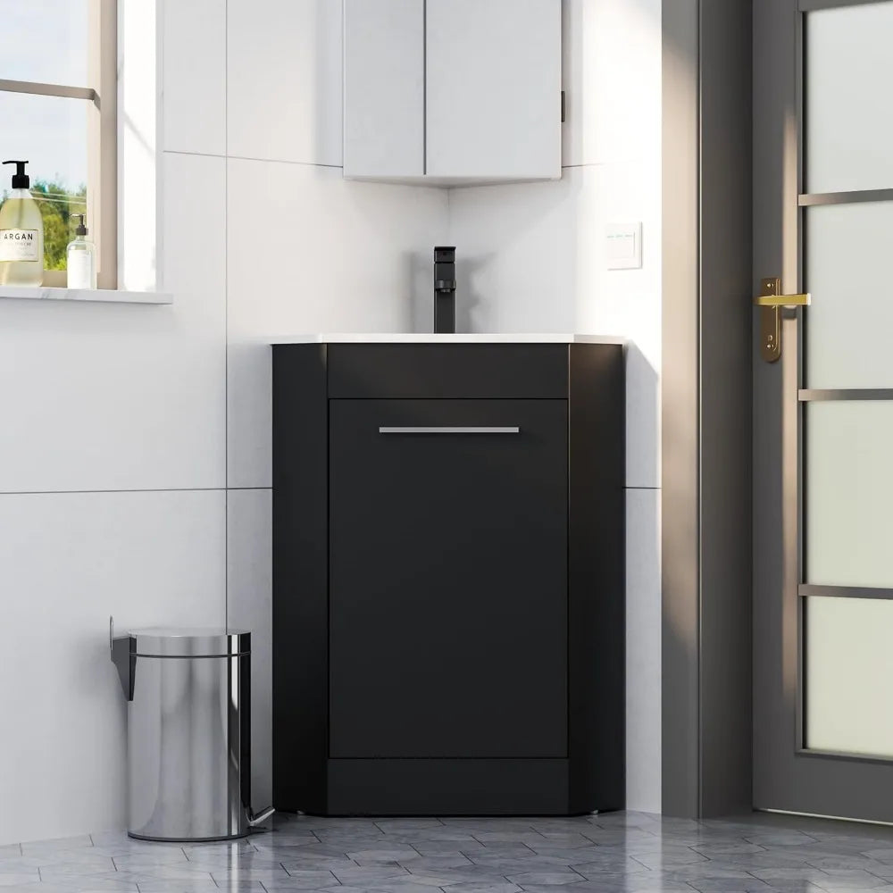 Corner Vanity Set For Compact Bathrooms With Soft Closing Hinges