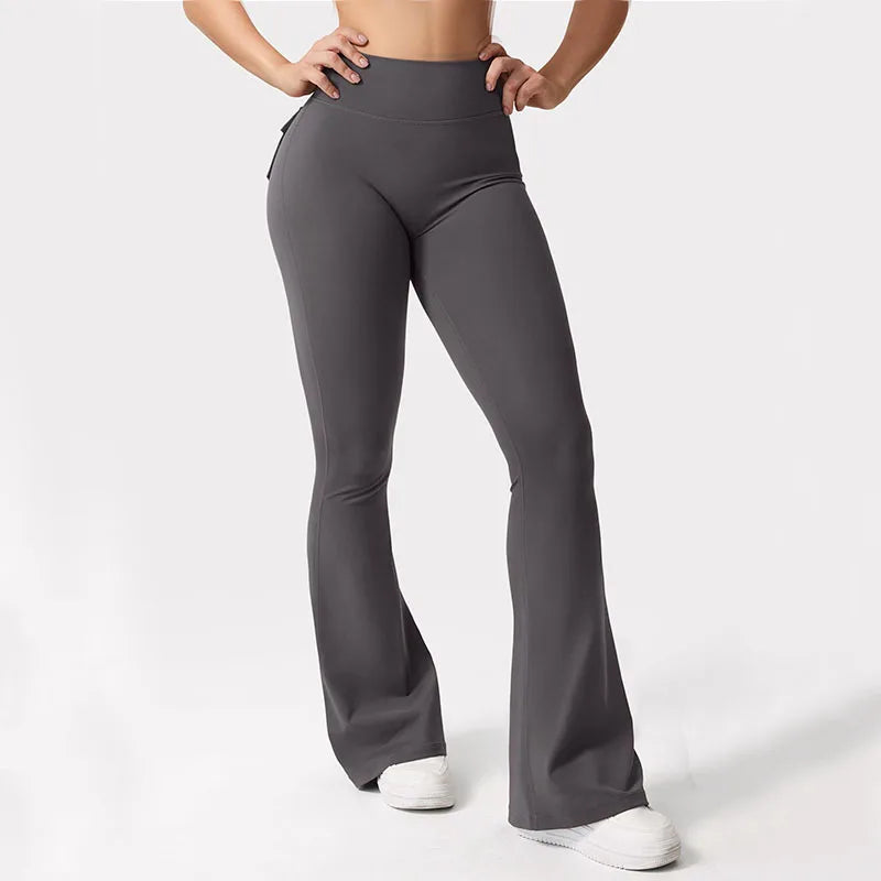 Womens Yoga Flare Trousers High Waist Tummy Control Knit Acetate