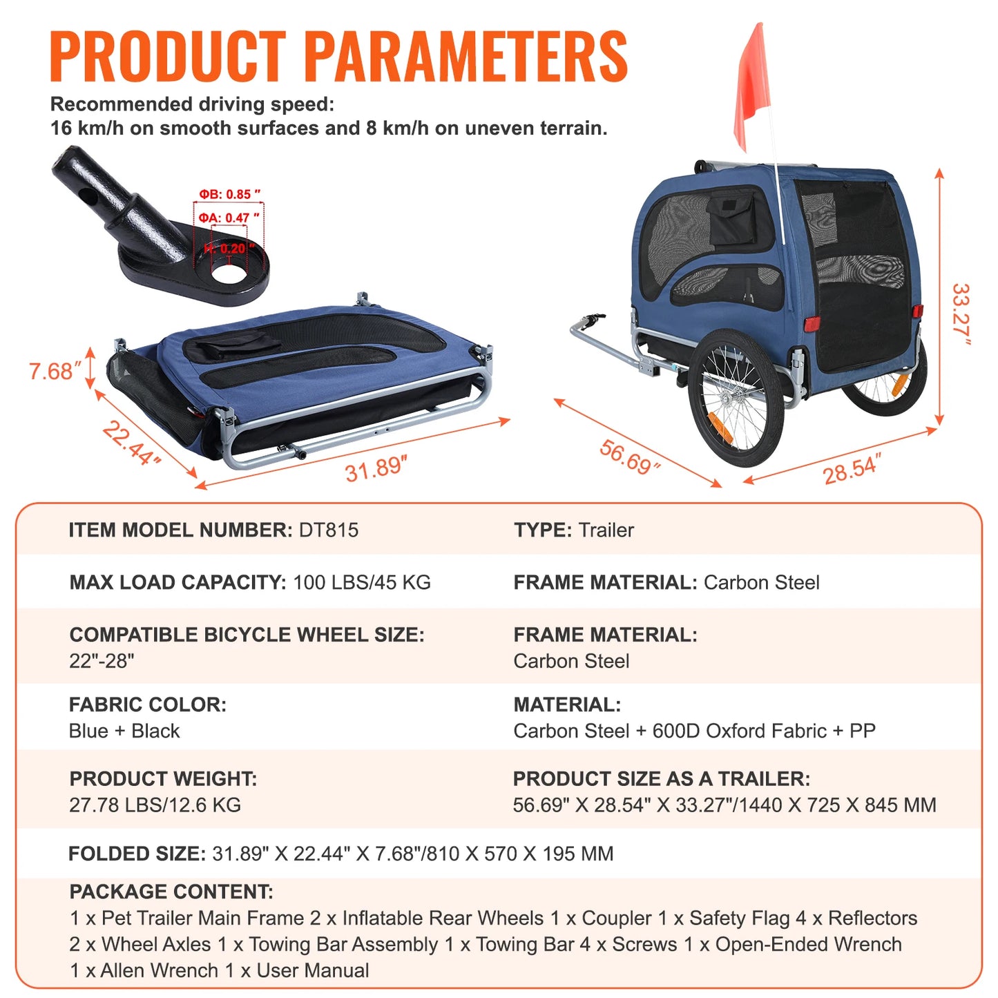 Pet Bicycle Trailer Carrier With Coupler Reflectors And Flag