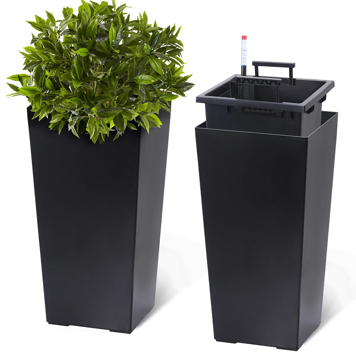 TWISTER.CK Set Of 2 Plant Pots With Drainage Holes And Water Level Monitor