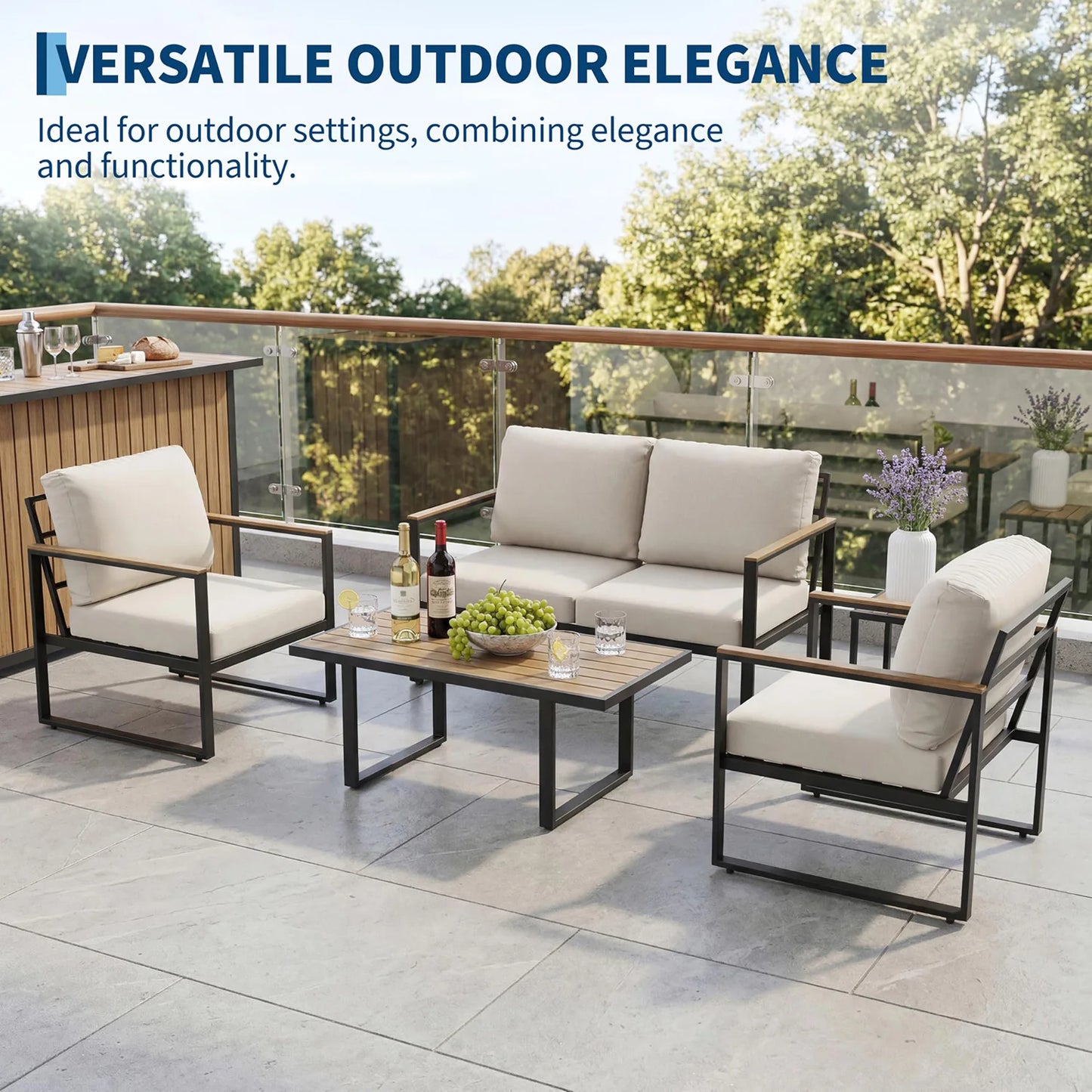 HobbyLane Modern Metal Patio Furniture Set Outdoor Garden Seating