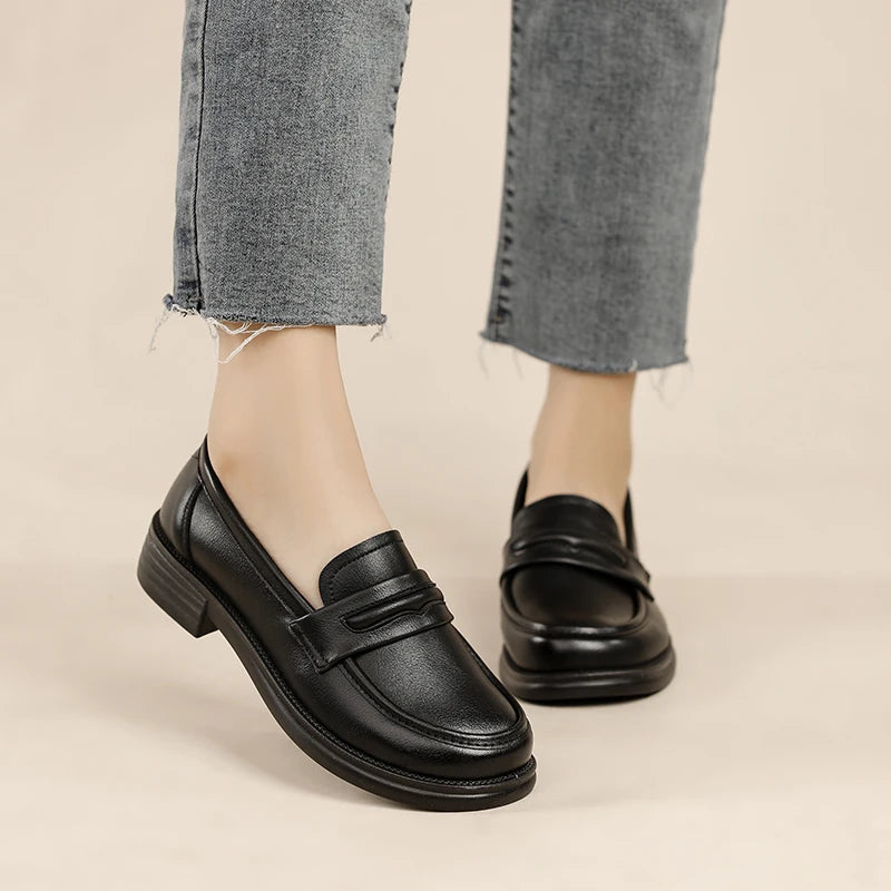 Women Slip On Leather Loafers Casual Flat Shoes For Comfort