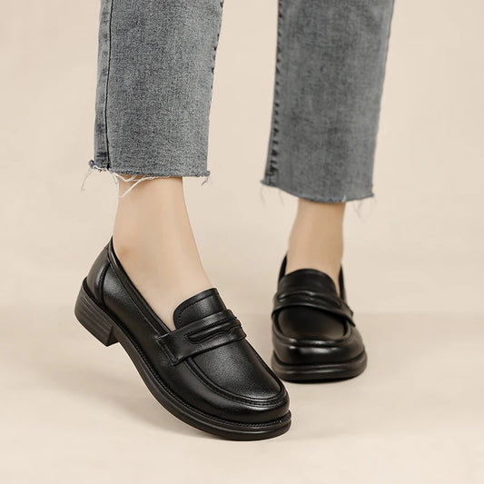 Women Slip On Leather Loafers Casual Flat Shoes For Comfort