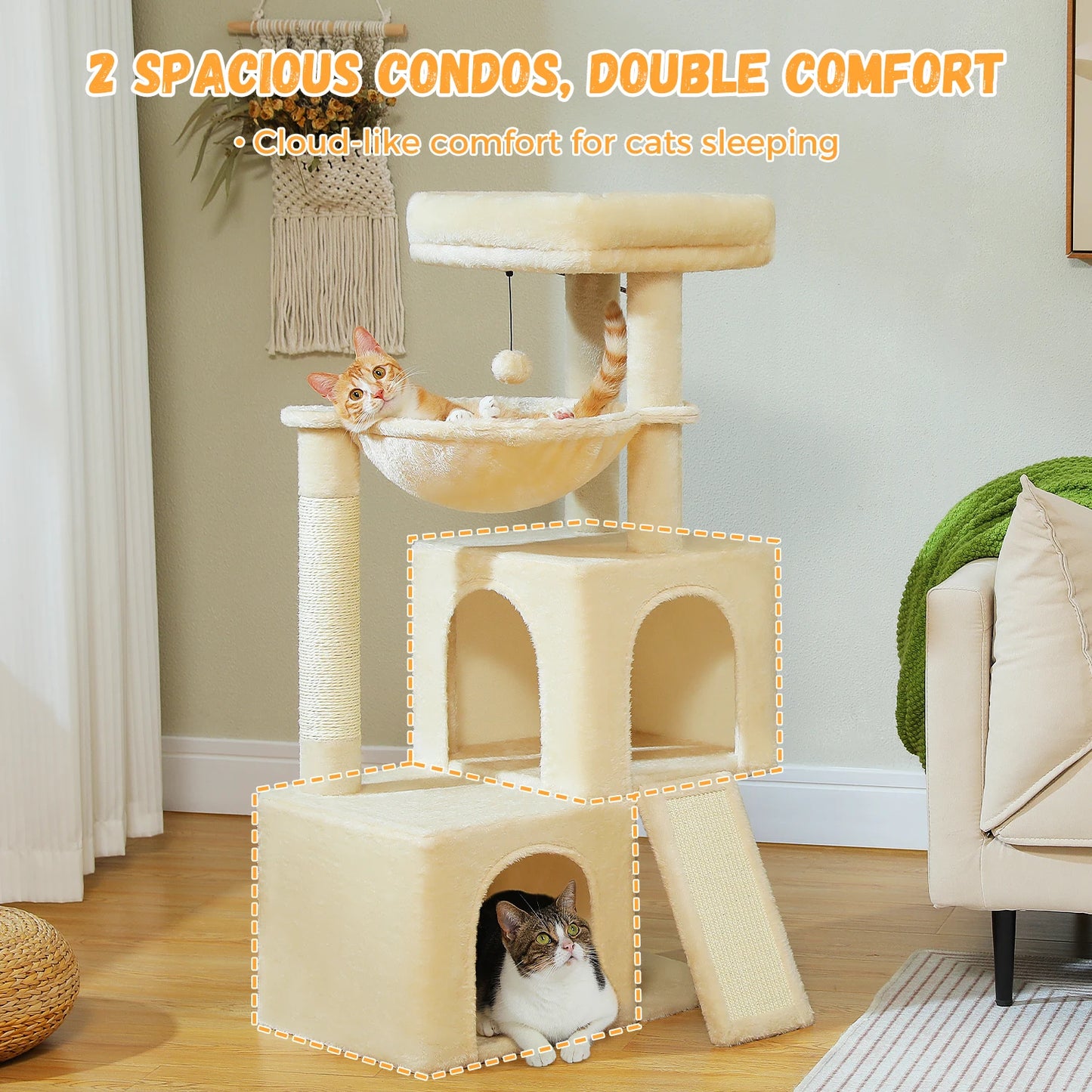 PAWZ Road Cat Tower with Condos and Sisal Scratching Pad