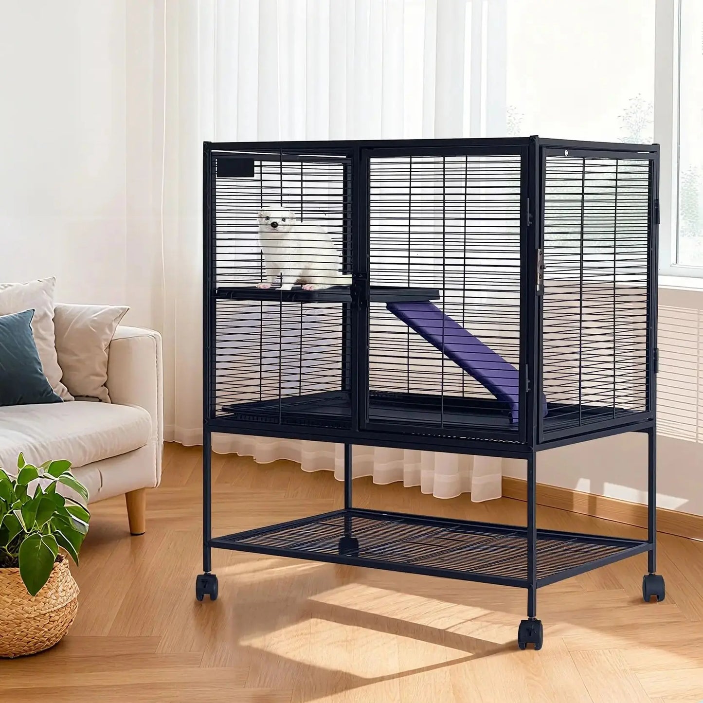 HiMISSCN Heavy Duty Small Animal Cage For Ferrets Chinchillas Lockable Wheels