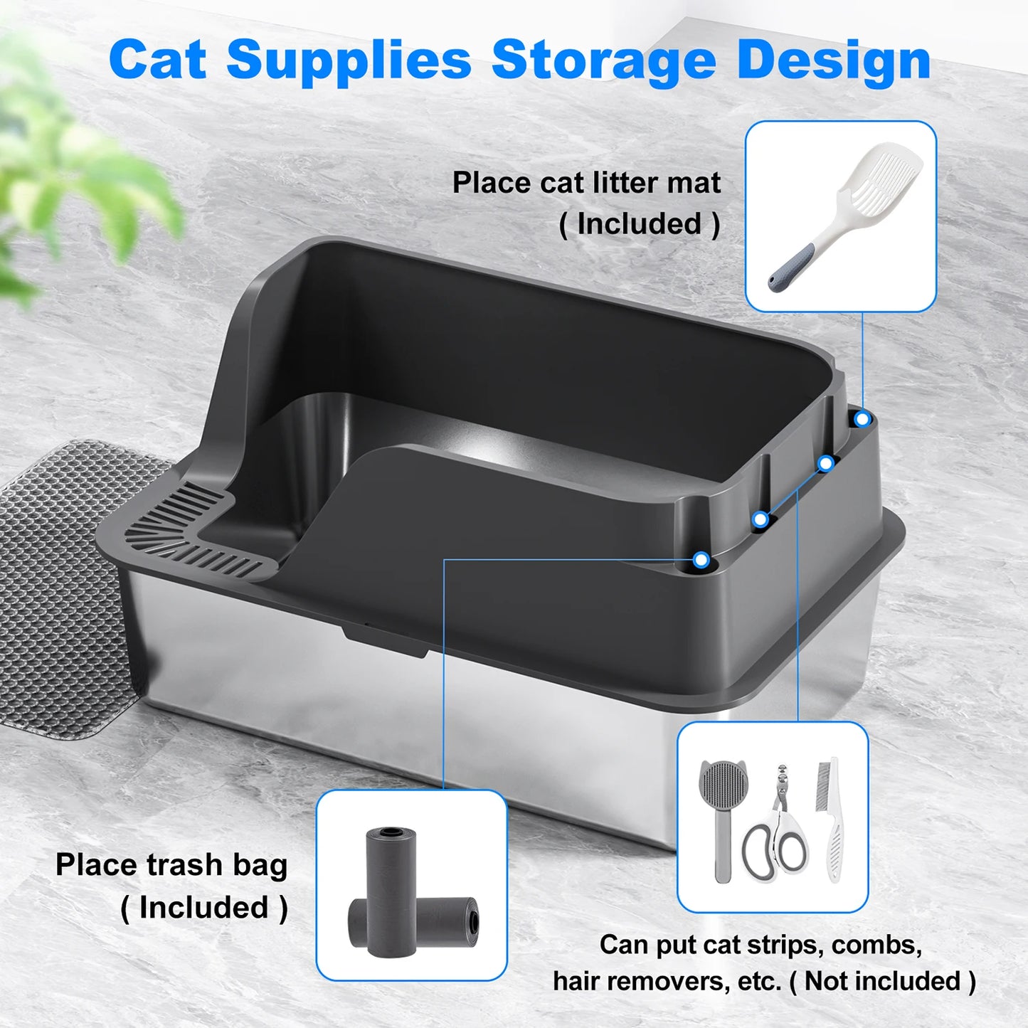 Stainless Steel Litter Box With Semi Closed Lid Splash Proof
