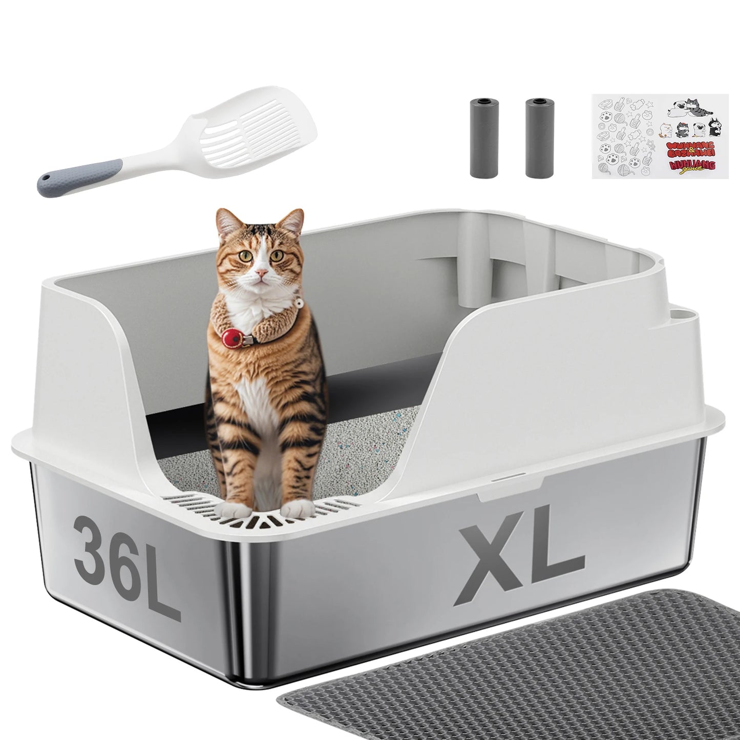 Stainless Steel Litter Box With Semi Closed Lid Splash Proof