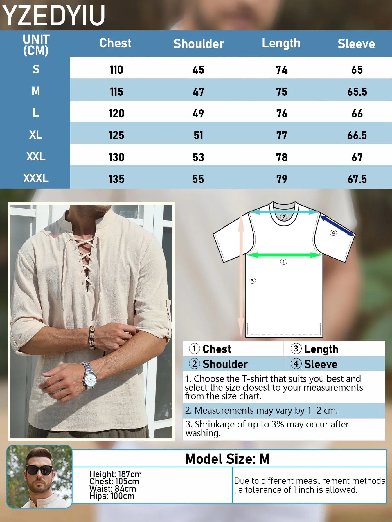 Mens Retro Long Sleeve Shirt Lace Up Medieval Viking Costume