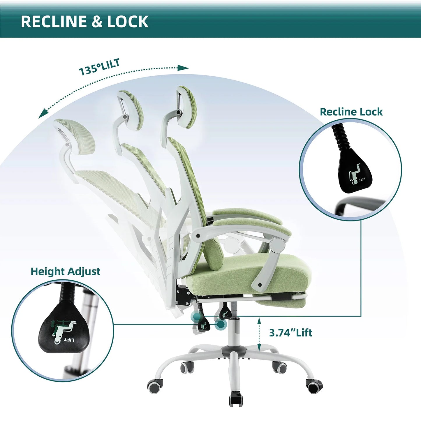 JHK Ergonomic Reclining High Back Mesh Computer Chair