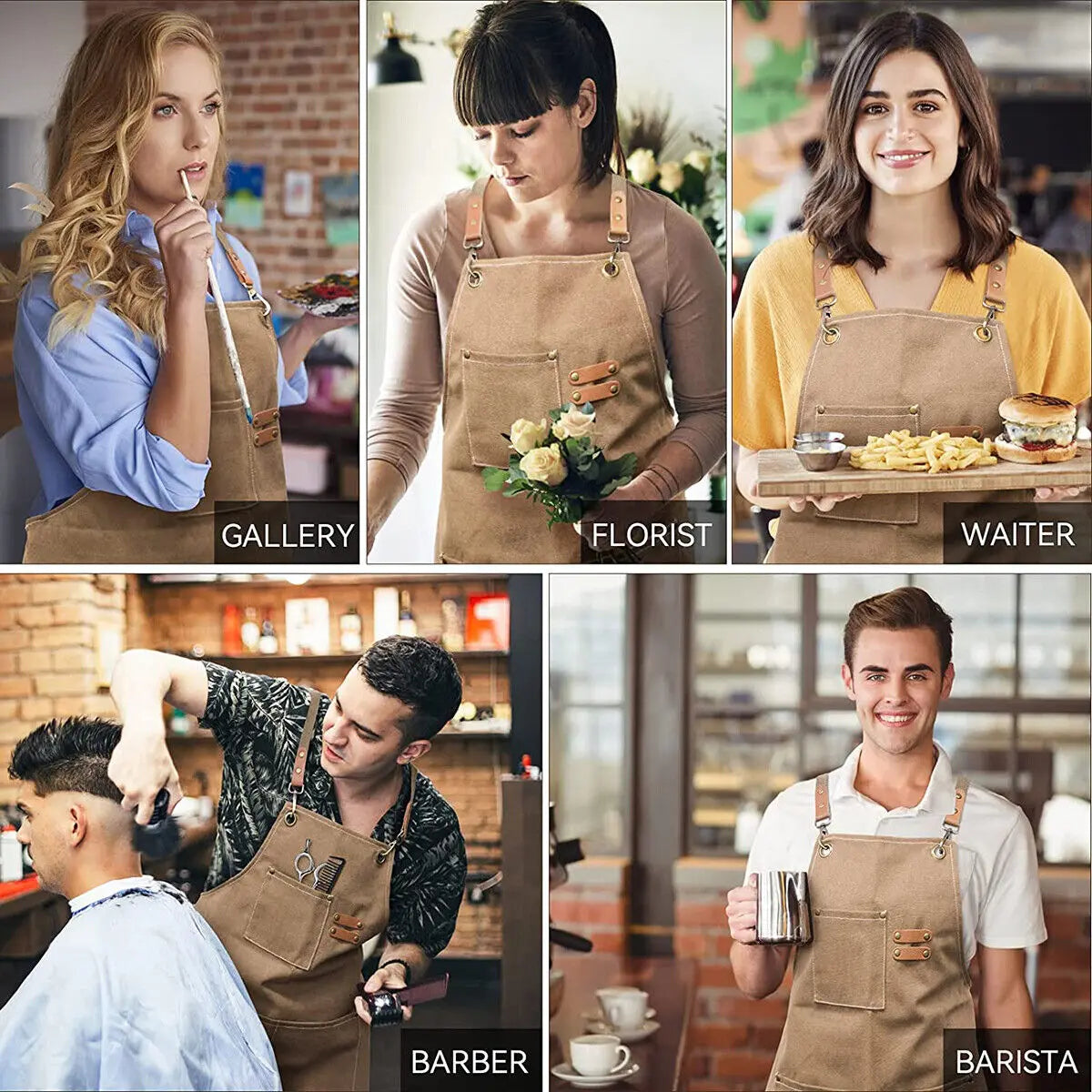 Canvas Kitchen Apron Waterproof Stain-Resistant With Pockets