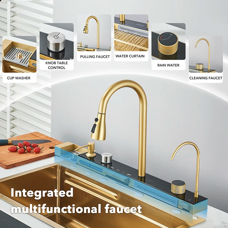 Double Waterfall  Stainless Steel Kitchen Sink
