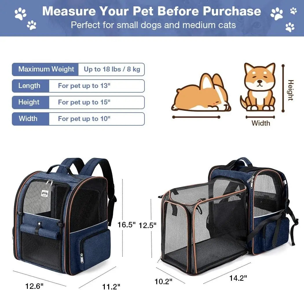 Double Compartment Pet Backpack Carrier For Cats And Dogs