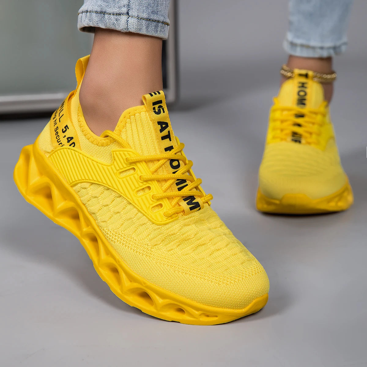 Womens Lightweight Orthopedic Lace Up Geometric Sneakers With Nylon Upper