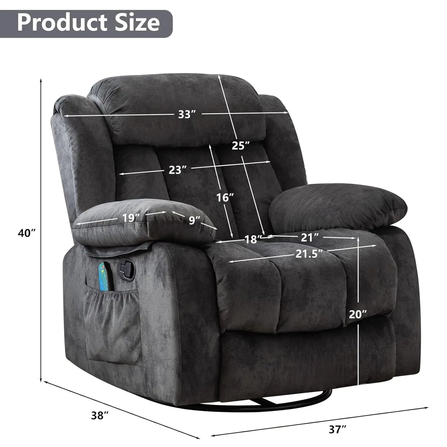 Massage Swivel Rocker Recliner Chair With Heat And Vibration