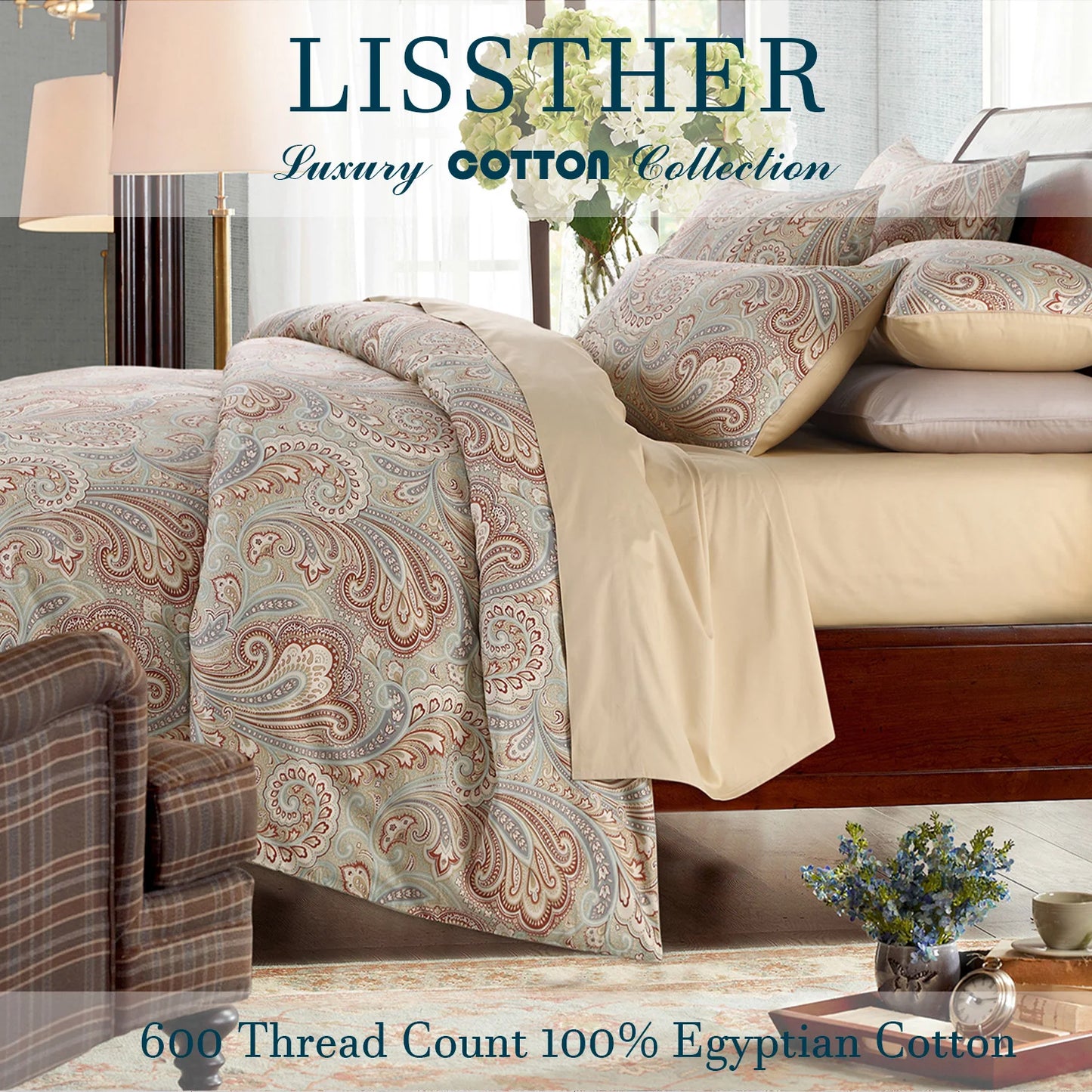 3pc Egyptian Paisley Cotton Duvet Cover Set