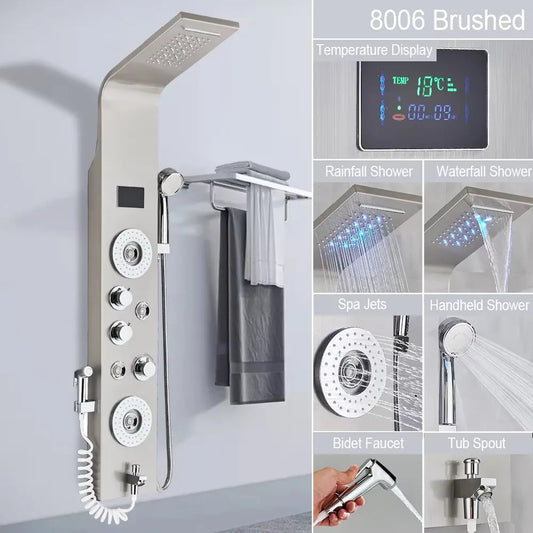 MYQualife Brushed LED Light Waterfall Shower Panel