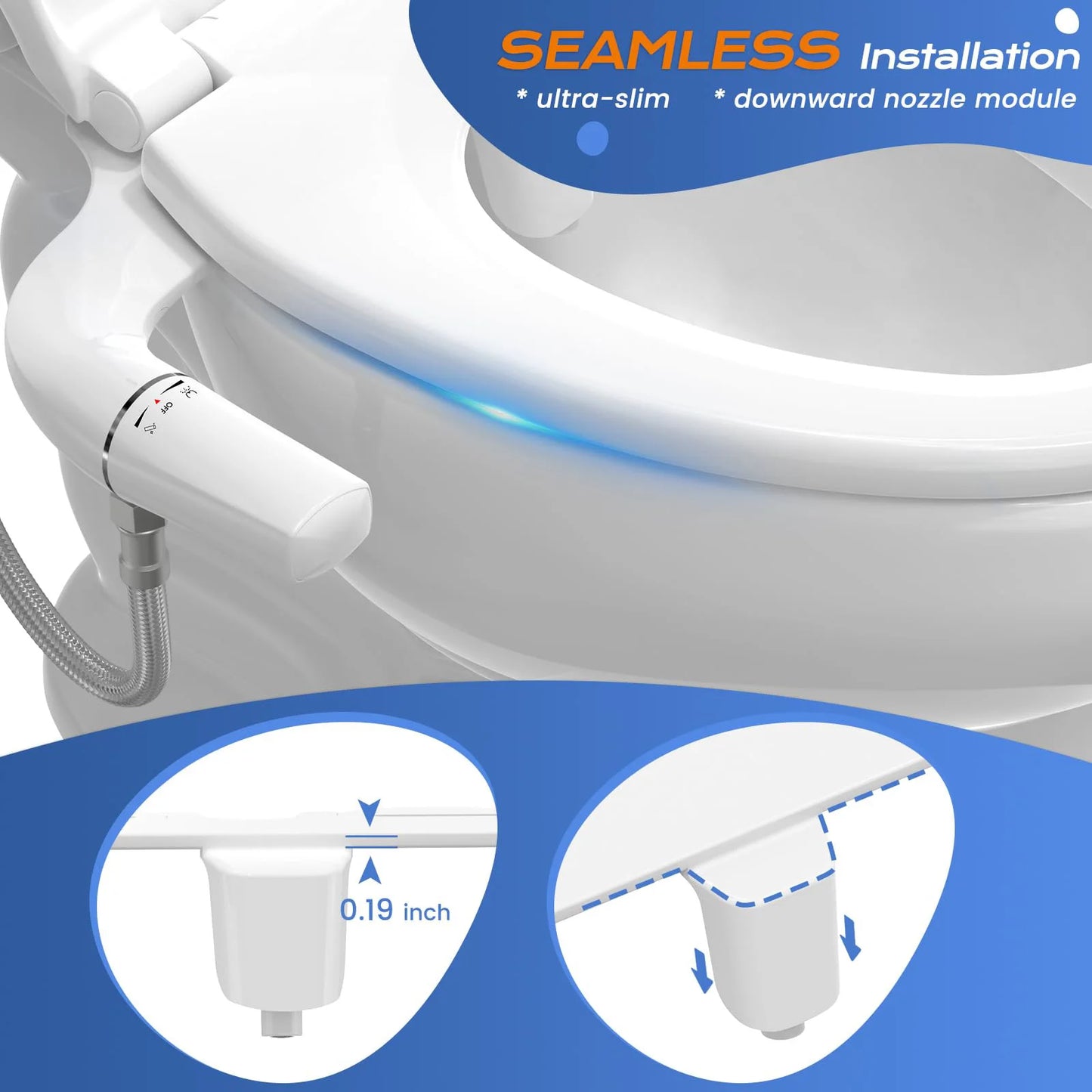 Ultra Slim Bidet Attachment With Dual Nozzle Self Cleaning