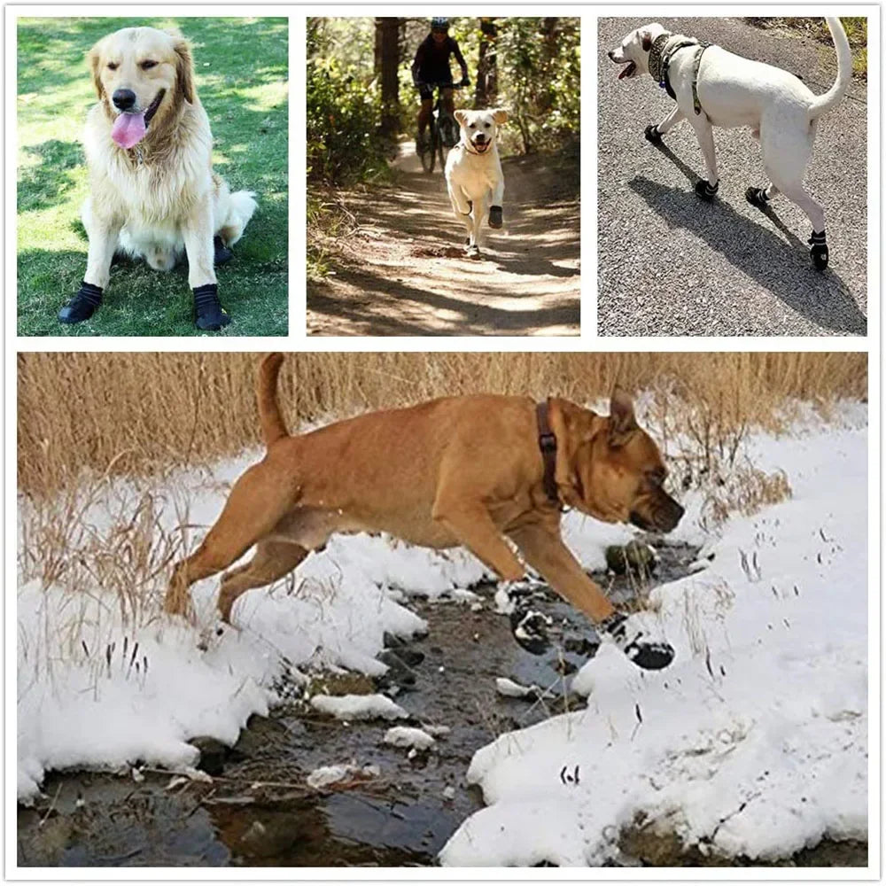 All Season Reflective Waterproof Anti Slip Rubber Dog Booties 4pcs