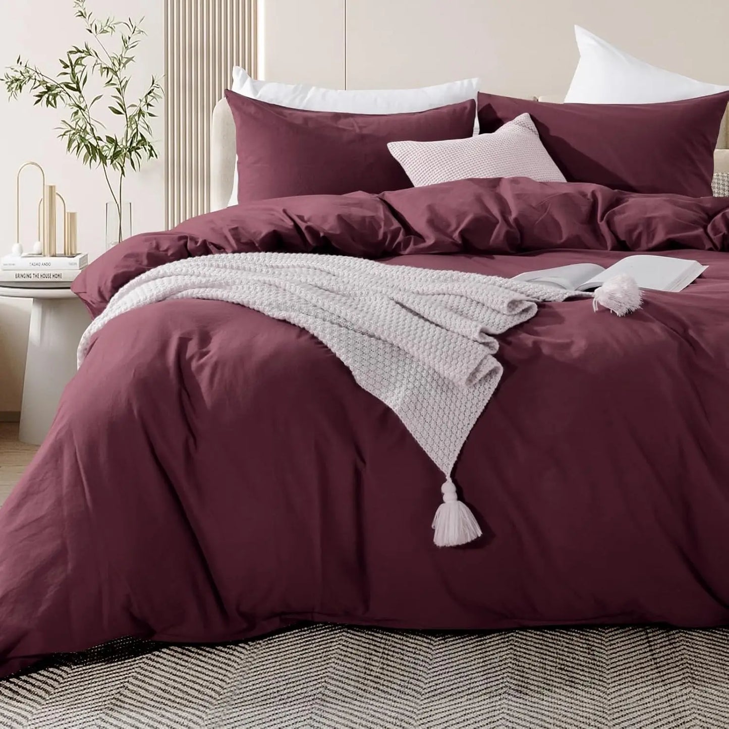 Premium 100 Percent Washed Cotton Linen Look Duvet Cover Set