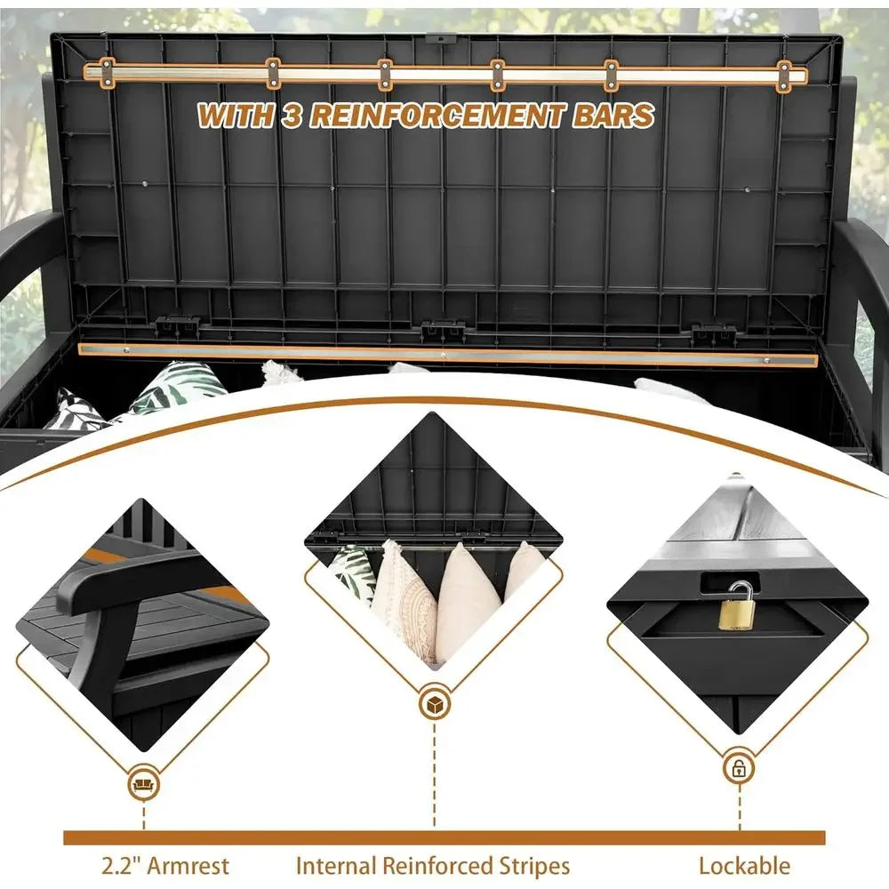 Lockable Outdoor Storage Bench With Cushions For Patio Or Garden