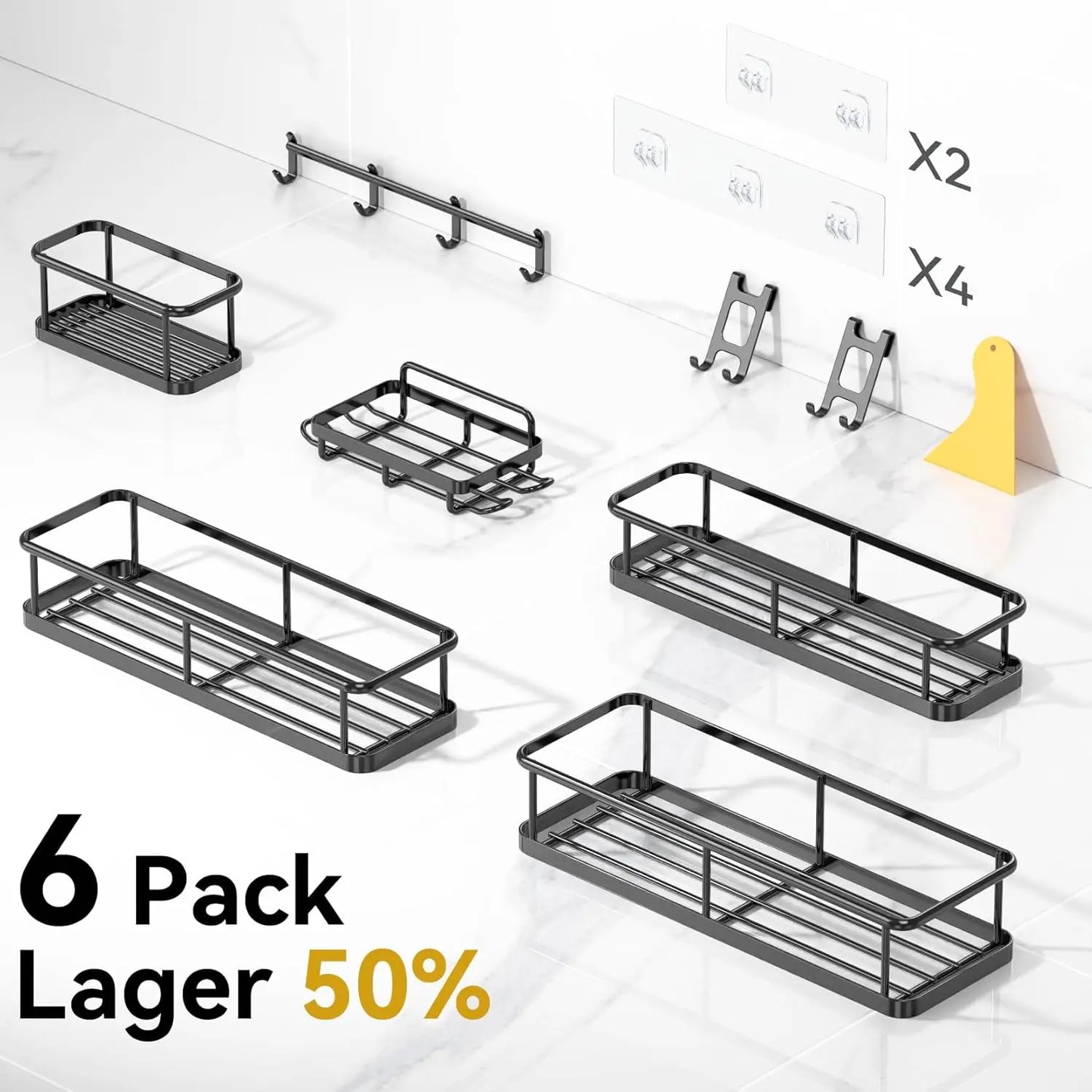 Rustproof Adhesive Shower Caddy Set Large Capacity