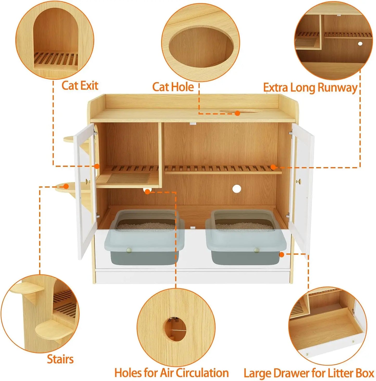 Extra Large Cat Litter Box Enclosure Cabinet With Cat Condo And Stairs