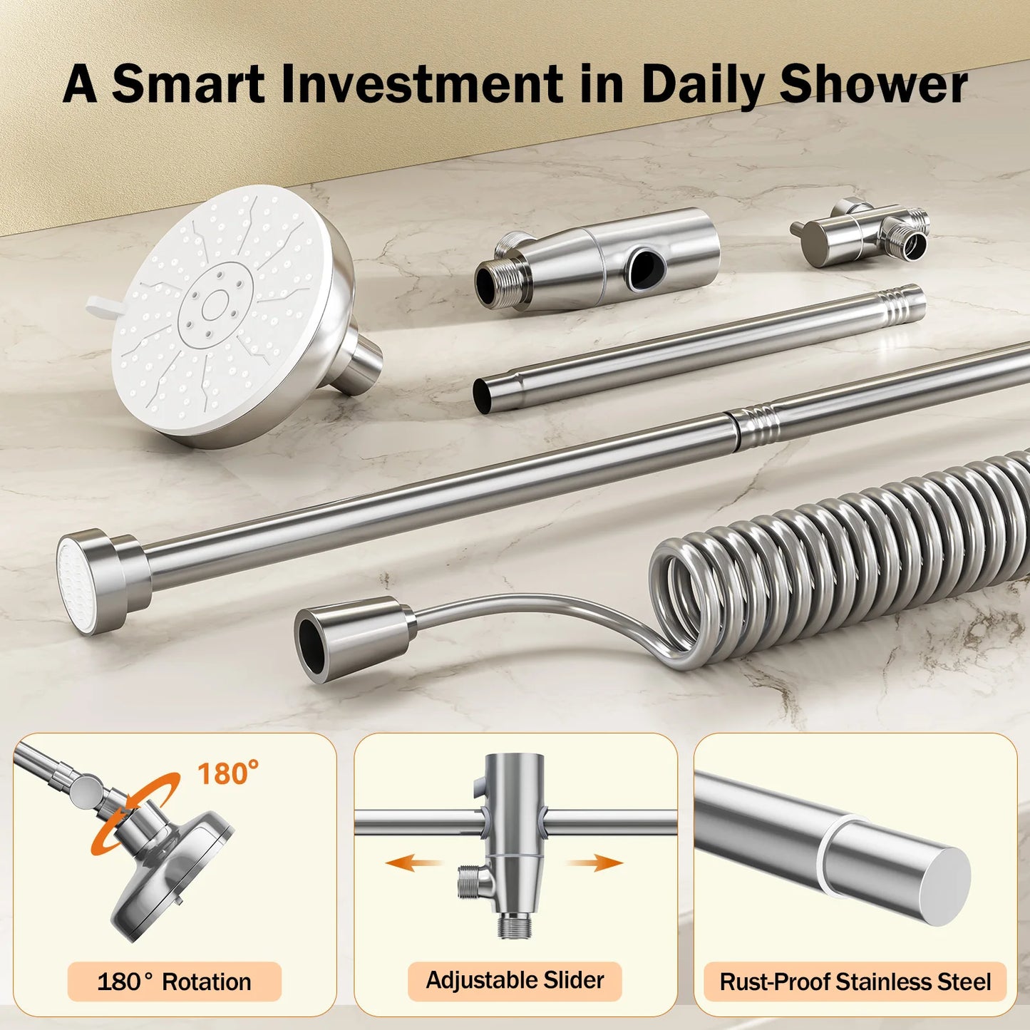 Dual Shower Head for Two With High Pressure Stainless Steel