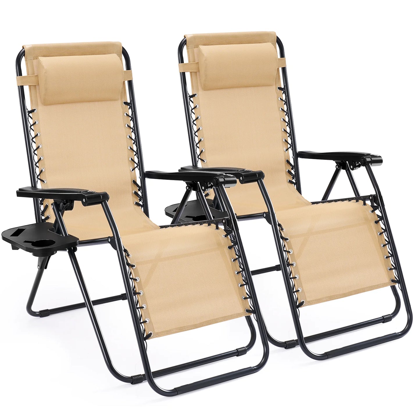 Set of Zero Gravity Reclining Lounge Chairs with Cup Holder Tray