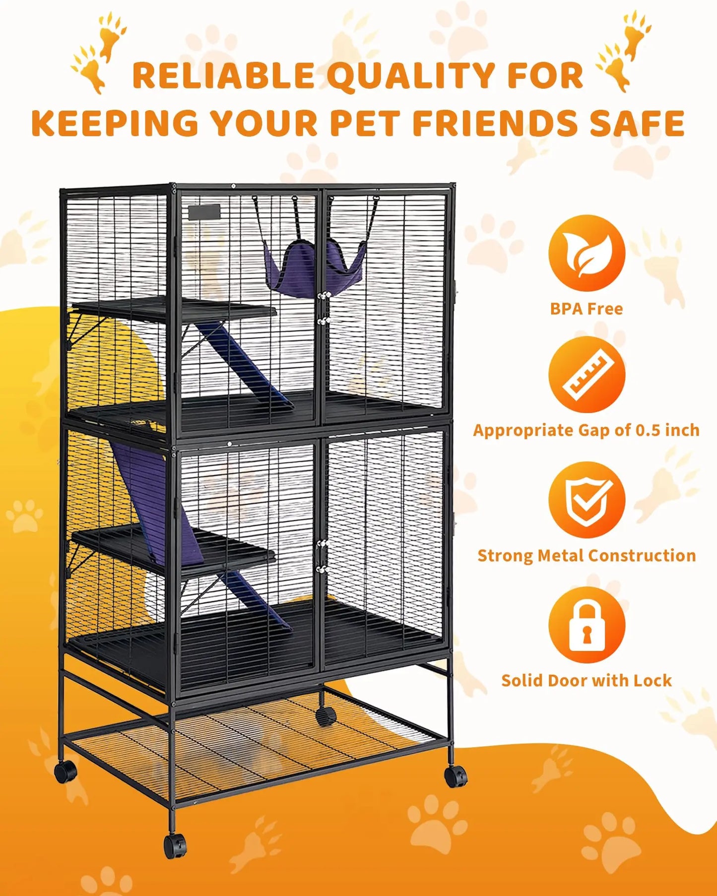 HiMISSCN Heavy Duty Small Animal Cage For Ferrets Chinchillas Lockable Wheels