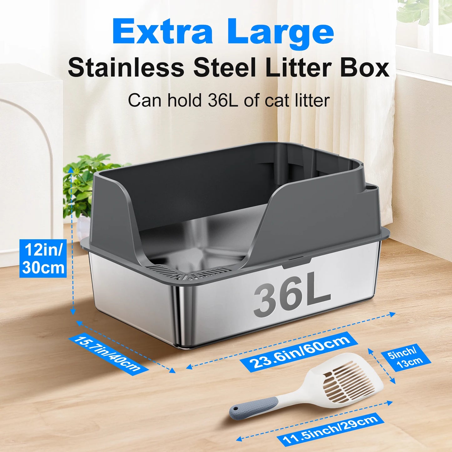 Stainless Steel Litter Box With Semi Closed Lid Splash Proof