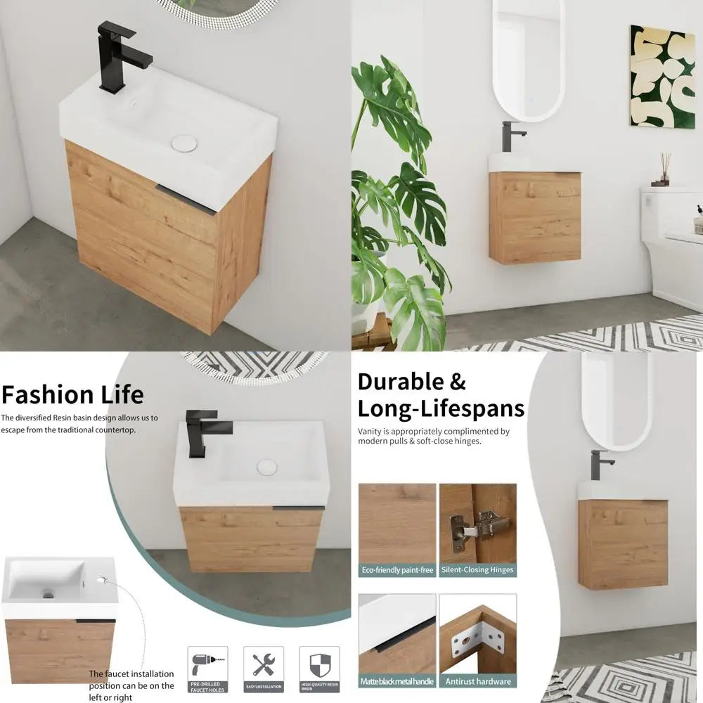 Compact Modern Wall Mounted Vanity With Integrated Resin Sink