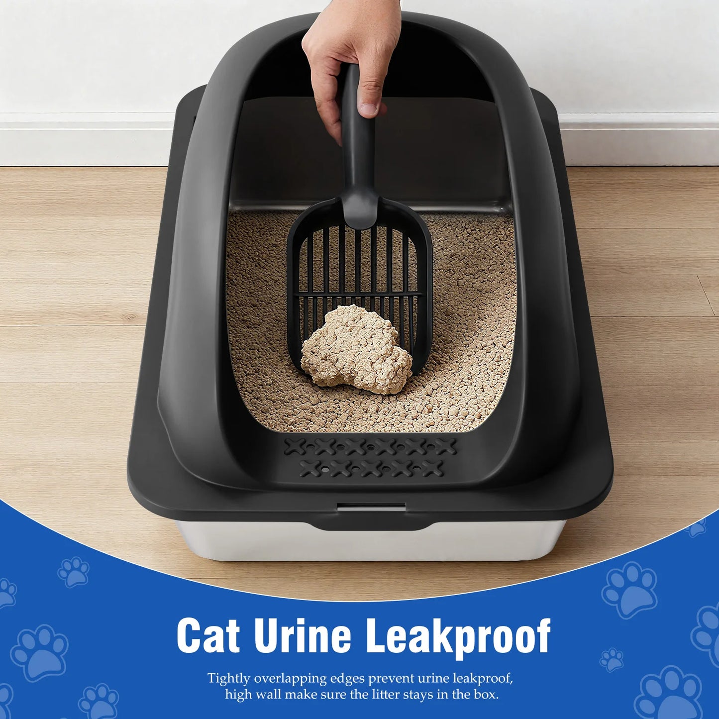 XL Stainless Steel High-Sided Cat Litter Box
