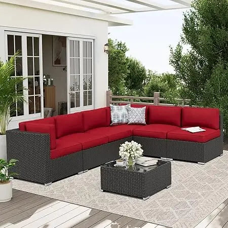 Outdoor Rattan Wicker Patio Sofa Set With Glass Top Table