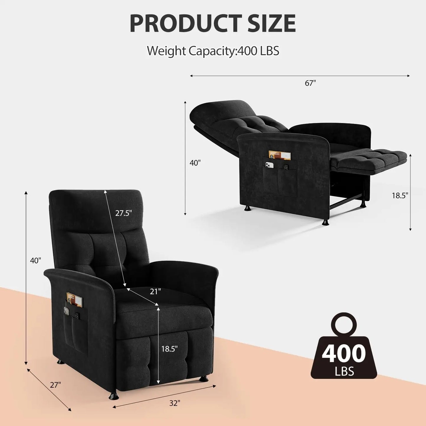 Power Recliner Chair With Heated Massage Antique Minimalist Modern