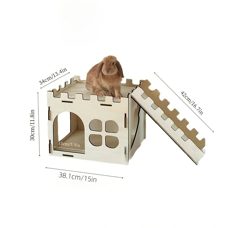 Wooden Rabbit Castle Detachable Habitat for Small Pets