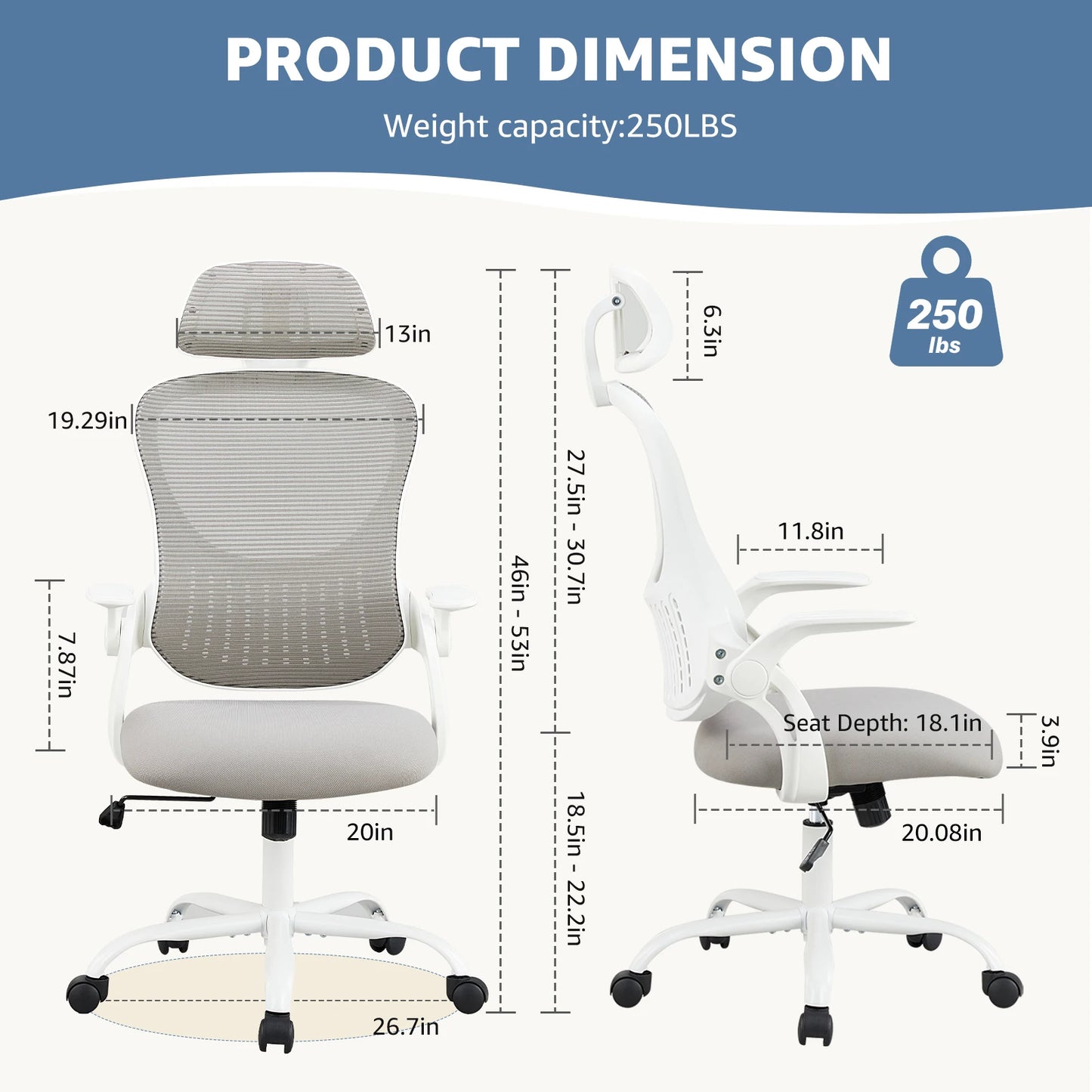 Ergonomic Mesh Office Chair with Adjustable Headrest & Flip-Up Armrests