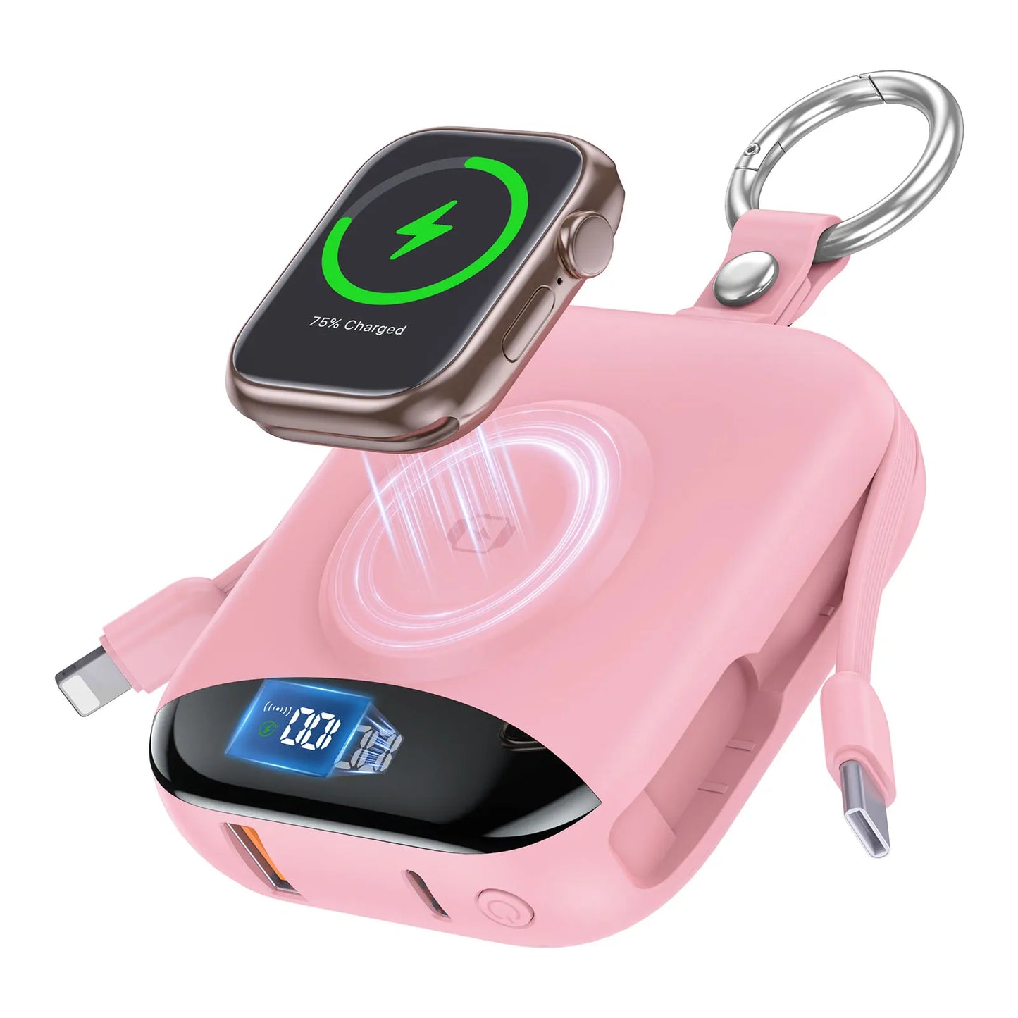 4-In-1 Portable Charger With LED Display Built-In Cables